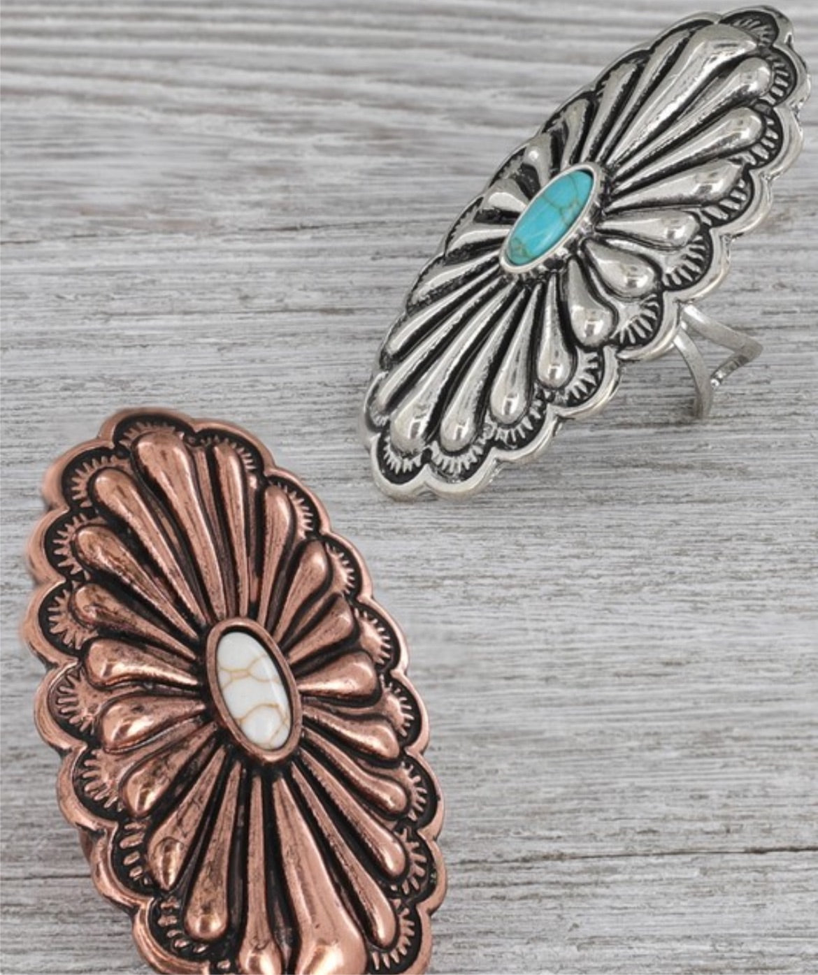 Silver Turquoise Concho Cuff Ring