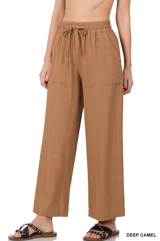 LINEN DRAWSTRING WAIST PANTS WITH POCKETS * Online