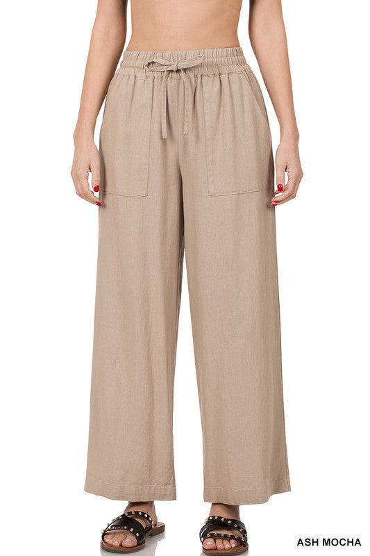 LINEN DRAWSTRING WAIST PANTS WITH POCKETS * Online