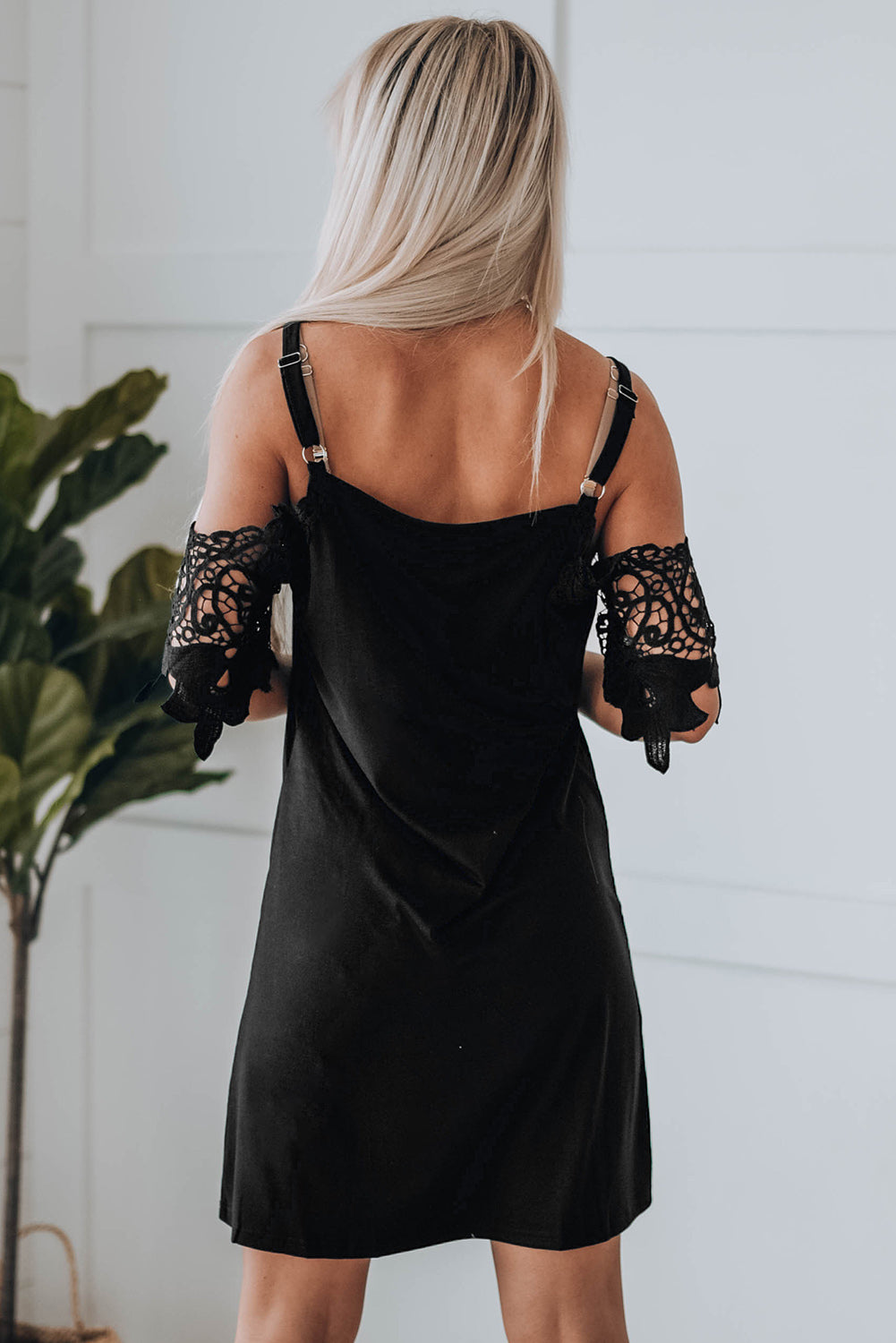 Spliced Lace Cold-Shoulder Mini Dress  * Online