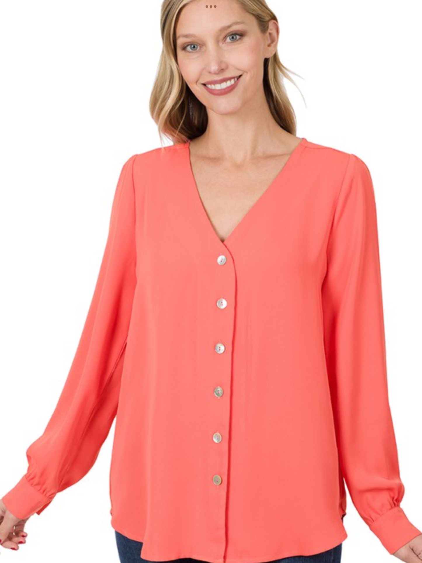 Button Down Top in Deep Coral
