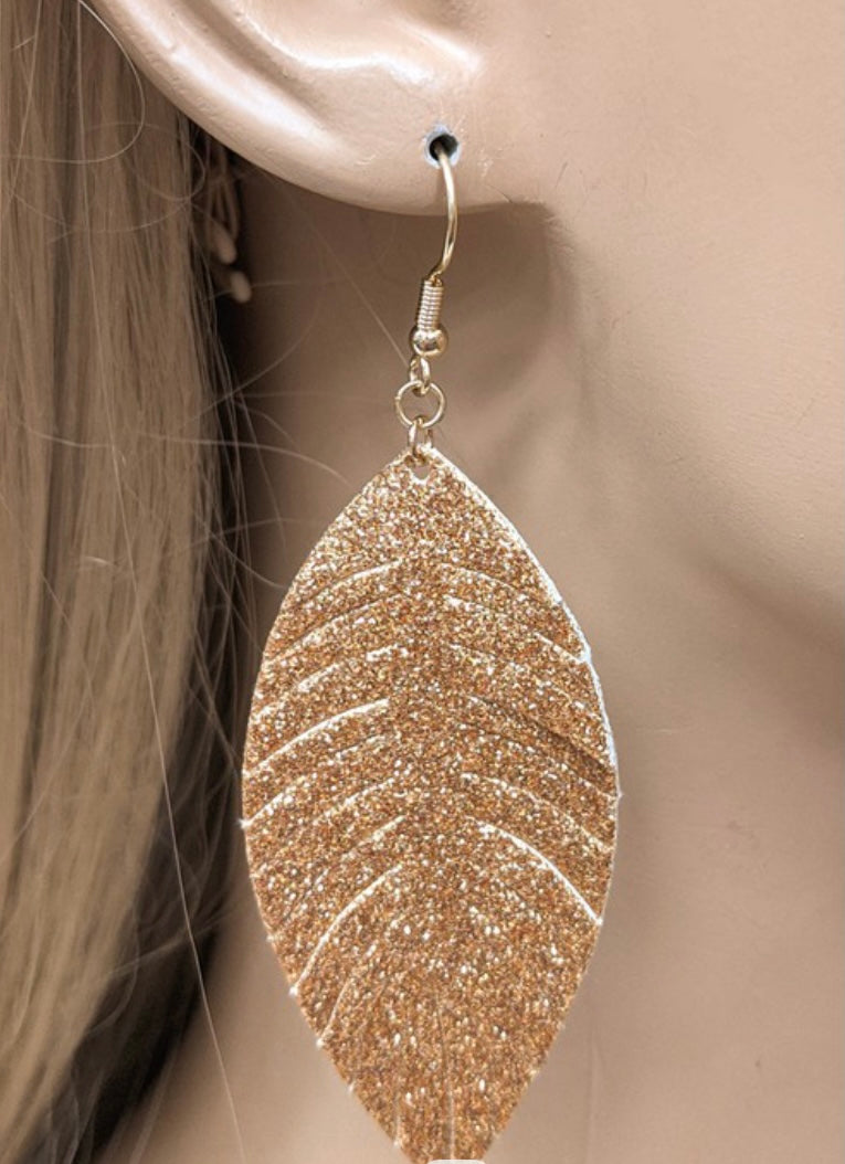 Gold Fringe Leather leaf Earrings