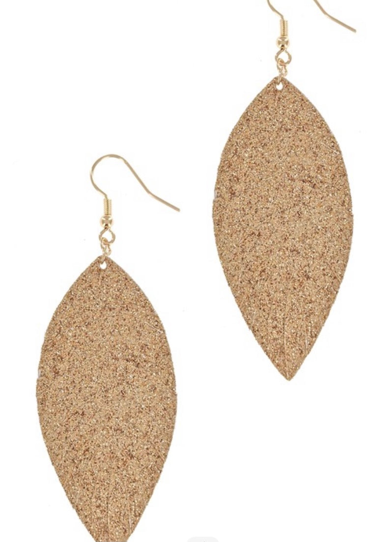 Gold Fringe Leather leaf Earrings