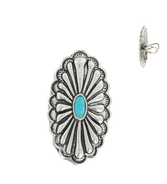 Silver Turquoise Concho Cuff Ring