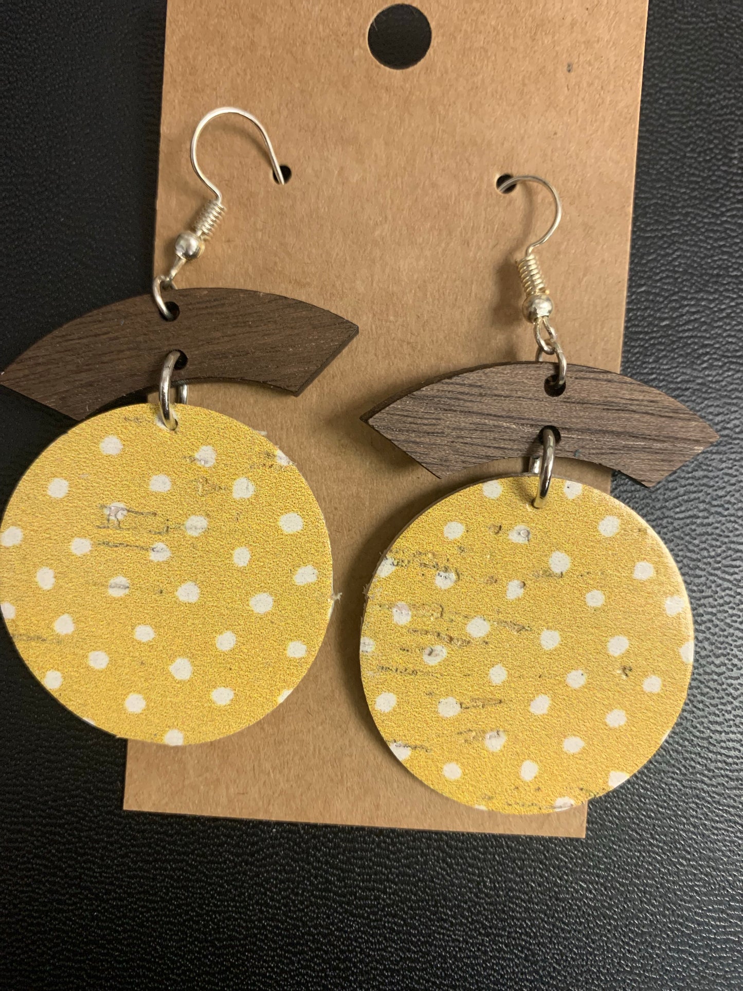 Wood & Yellow Dot Earrings