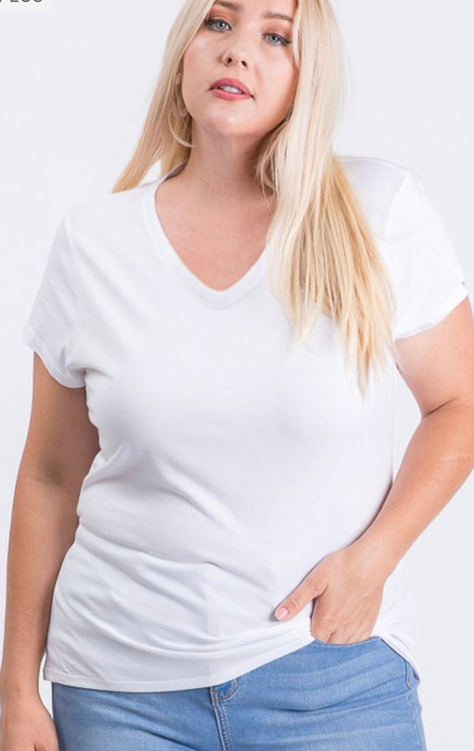 White Vee Neck Tee