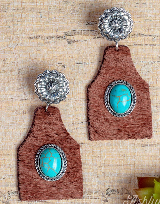 Tanned & Turquoise Cow tags